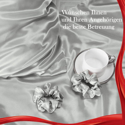 Satin Kissenbezug 40x80 Set Silber Grau Haargummis