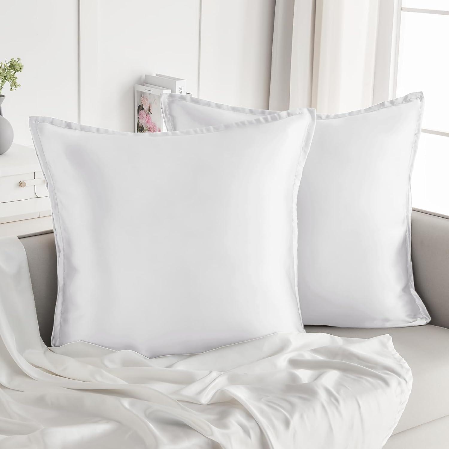 Satin Kissenbezug 80x80 2er Set weiß für lockiges Haar mit