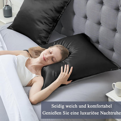 Satin Kissenbezug 80x80 Schwarz 2er Set mit Reißverschluss