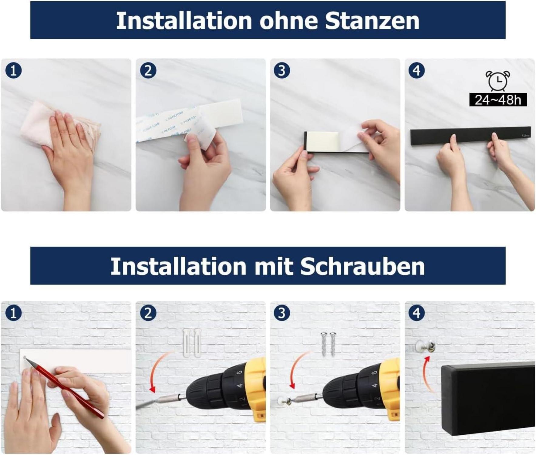 Magnetleiste Messer 40cm Edelstahl schwarz Haken selbstklebend
