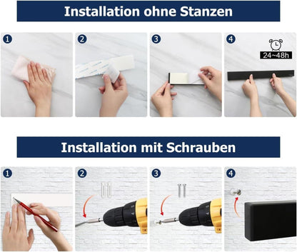 Magnetleiste Messer 40cm Edelstahl schwarz Haken selbstklebend