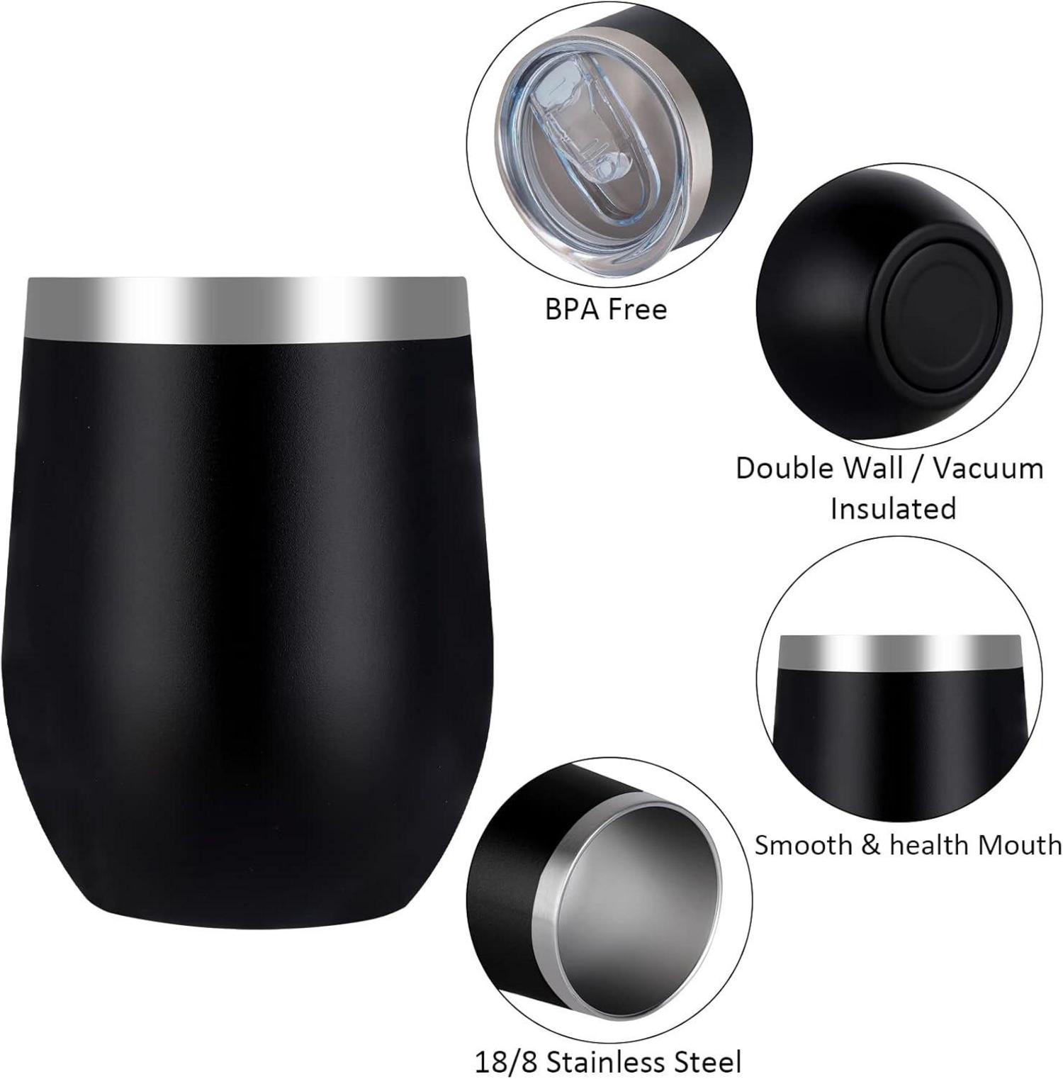 Joymaking 2 Stück Edelstahl Weinbecher Stemless Travel Becher 12oz