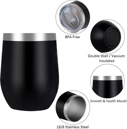 Joymaking 2 Stück Edelstahl Weinbecher Stemless Travel Becher 12oz