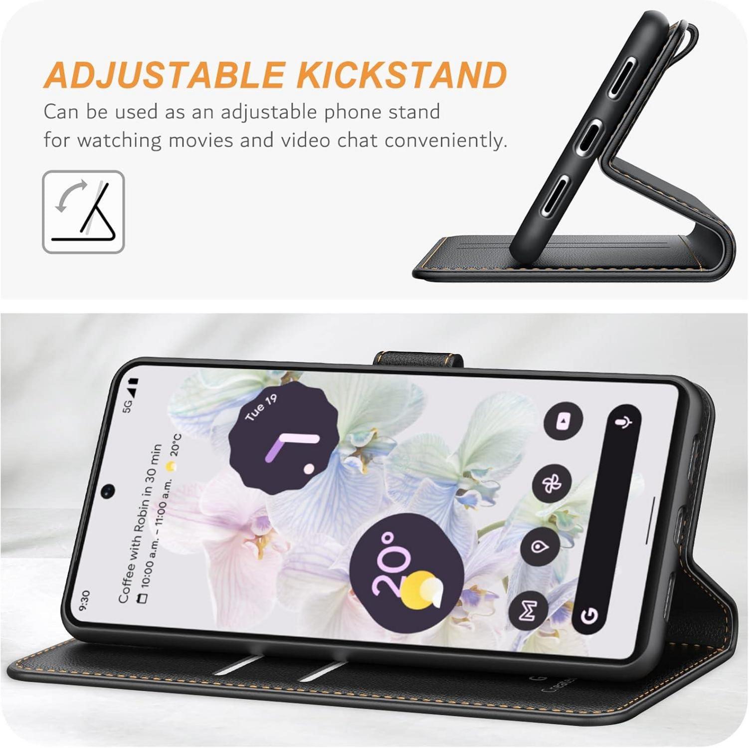 Leder Handyhülle für Google Pixel 6a Klappbar, Schwarz