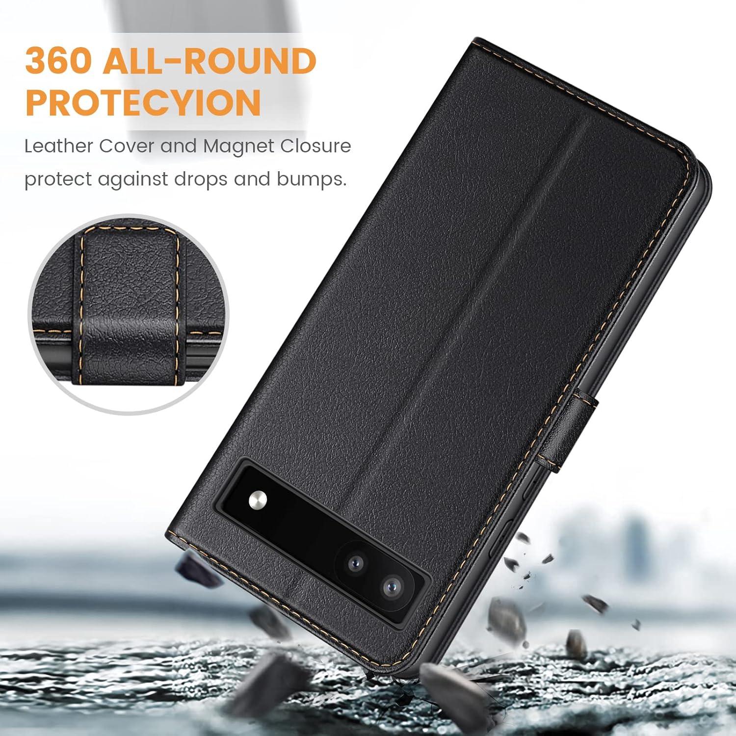 Handyhülle Google Pixel 6a Leder Flipcase Schwarz Magnet Standfunktion