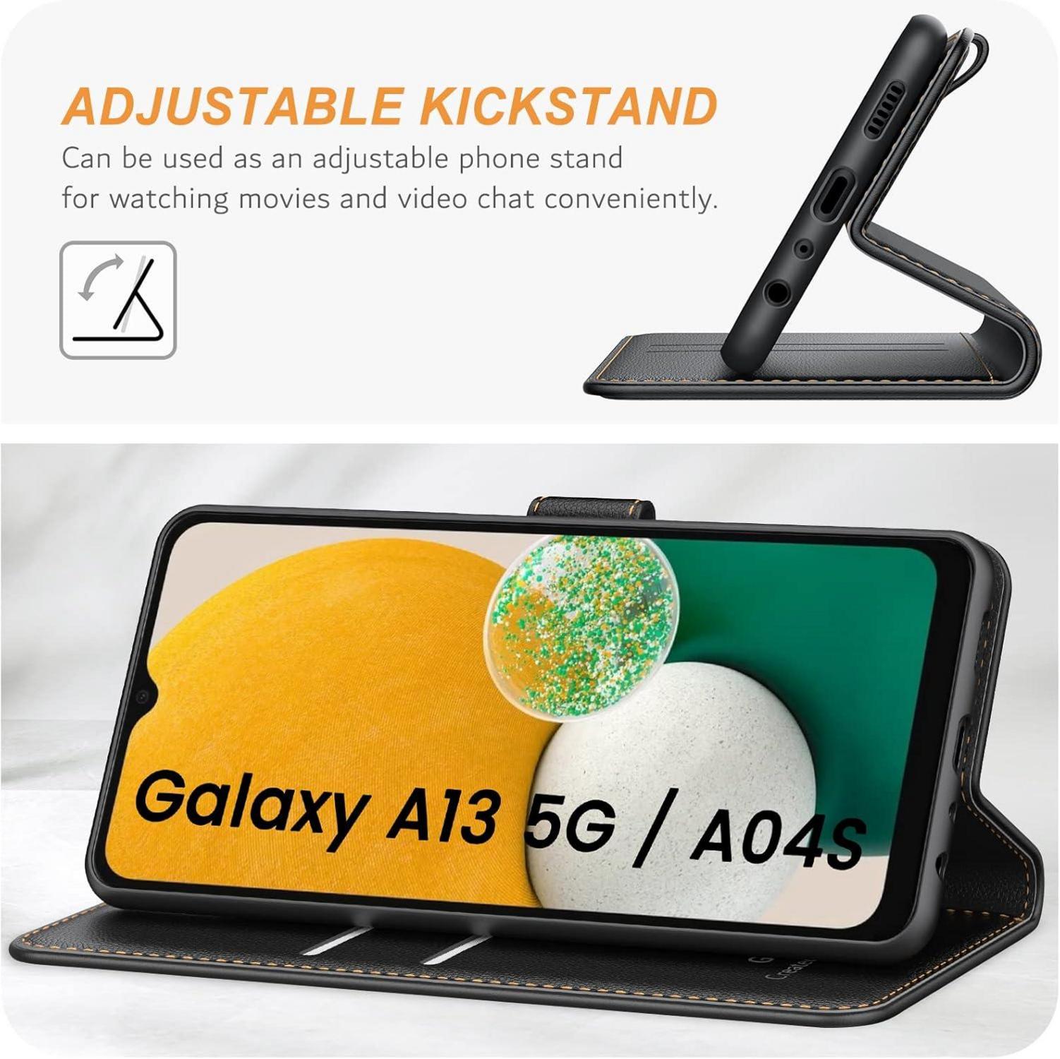 Handyhülle für Samsung Galaxy A13 5G A04s Leder Flipcase Schwarz