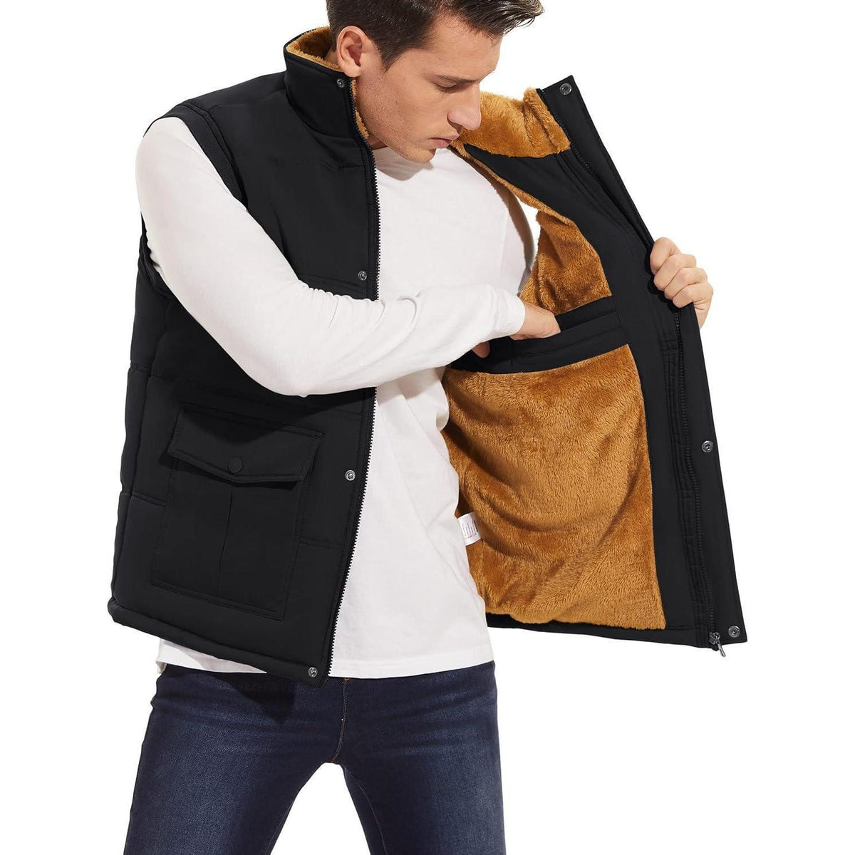 Gefütterte Fleeceweste Herren – Winterjacke Ärmellos mit Taschen