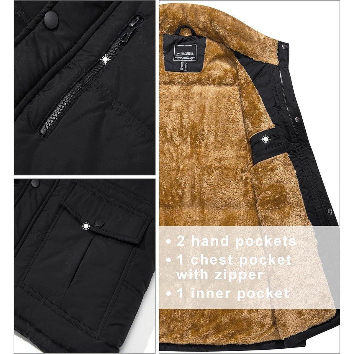 Gefütterte Fleeceweste Herren – Winterjacke Ärmellos mit Taschen