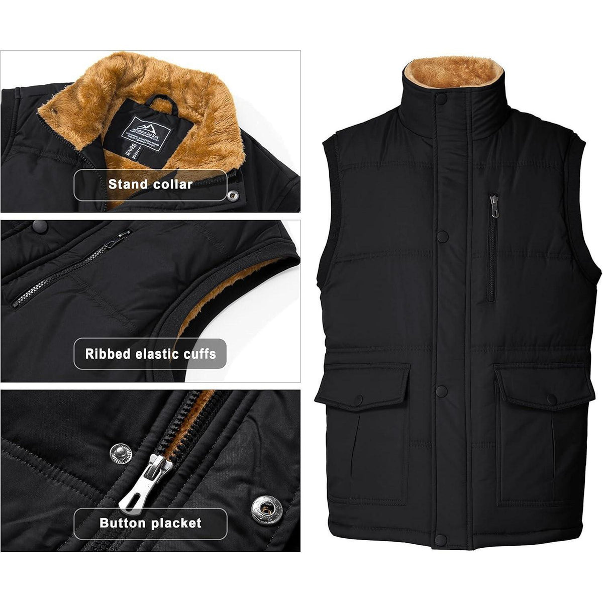 Gefütterte Fleeceweste Herren – Winterjacke Ärmellos mit Taschen