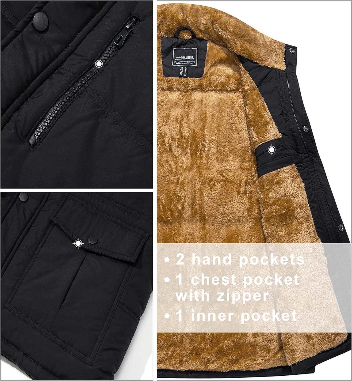 Herren Winterweste Gefüttert Outdoor Fleeceweste Ärmellos Thermo Taschen L