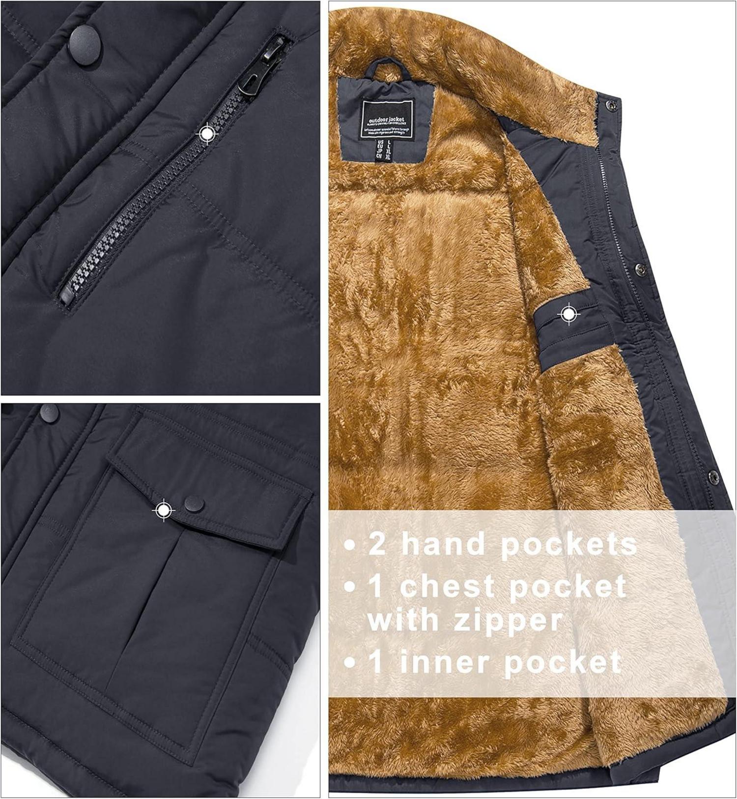 Herren Winterweste Gefüttert Outdoor Fleeceweste Warme Stehkragen Ärmellos Gr. S