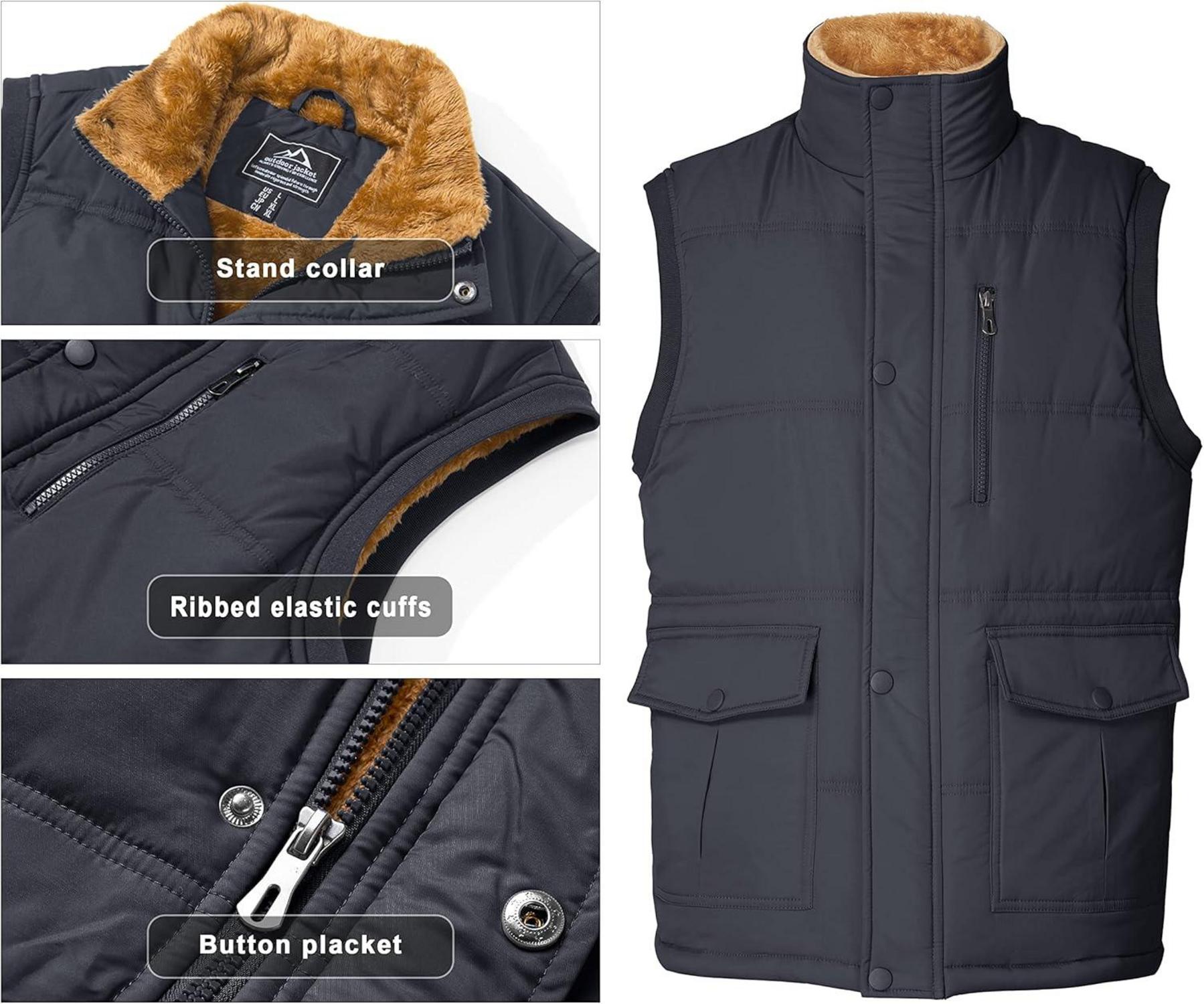 Winterweste Herren Gefüttert Outdoor Fleeceweste Stehkragen Ärmellos