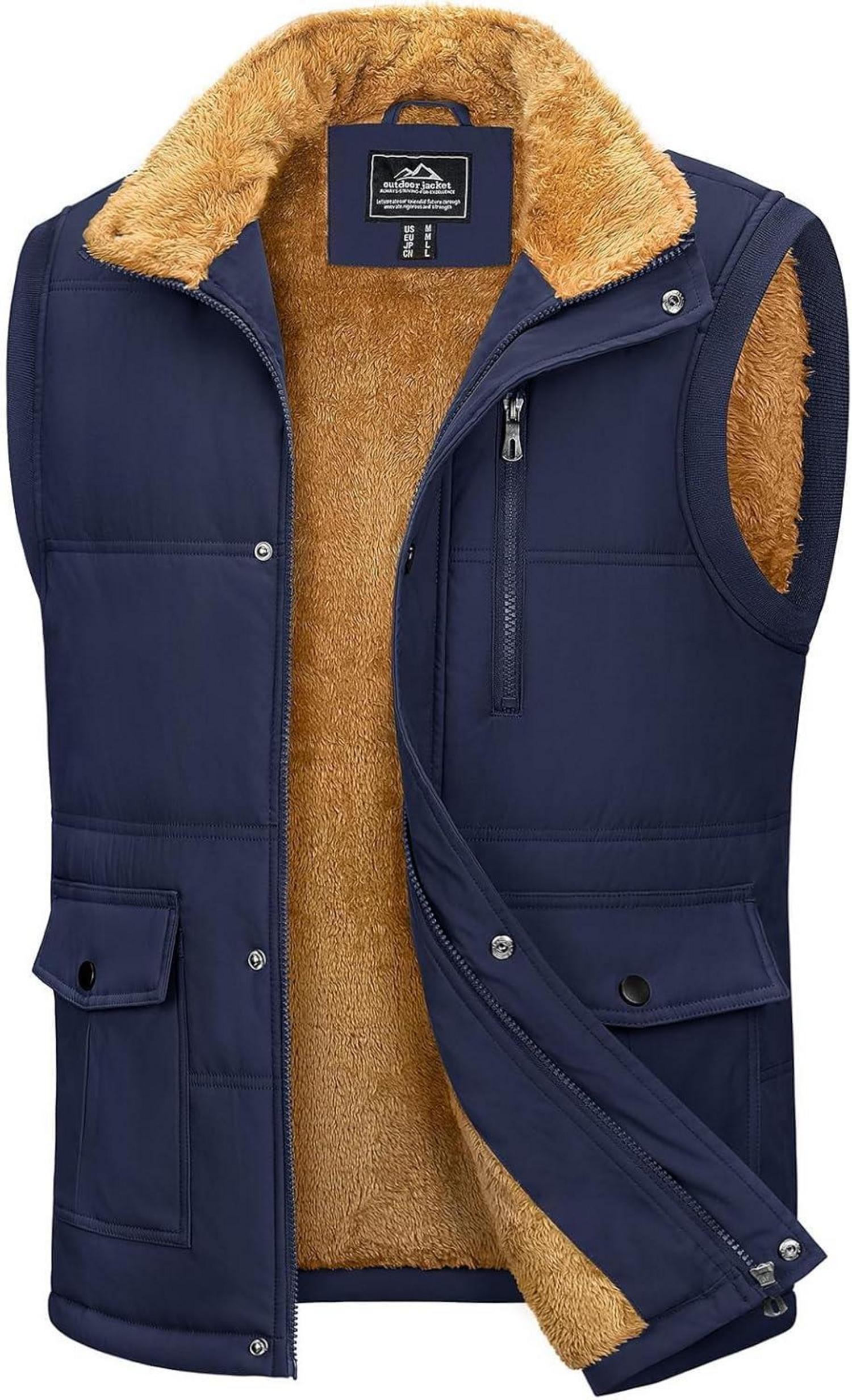 Winterweste Herren Gefüttert Outdoor Fleeceweste Stehkragen Taschen