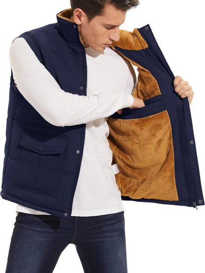 Winterweste Herren Gefüttert Outdoor Fleeceweste Stehkragen Taschen