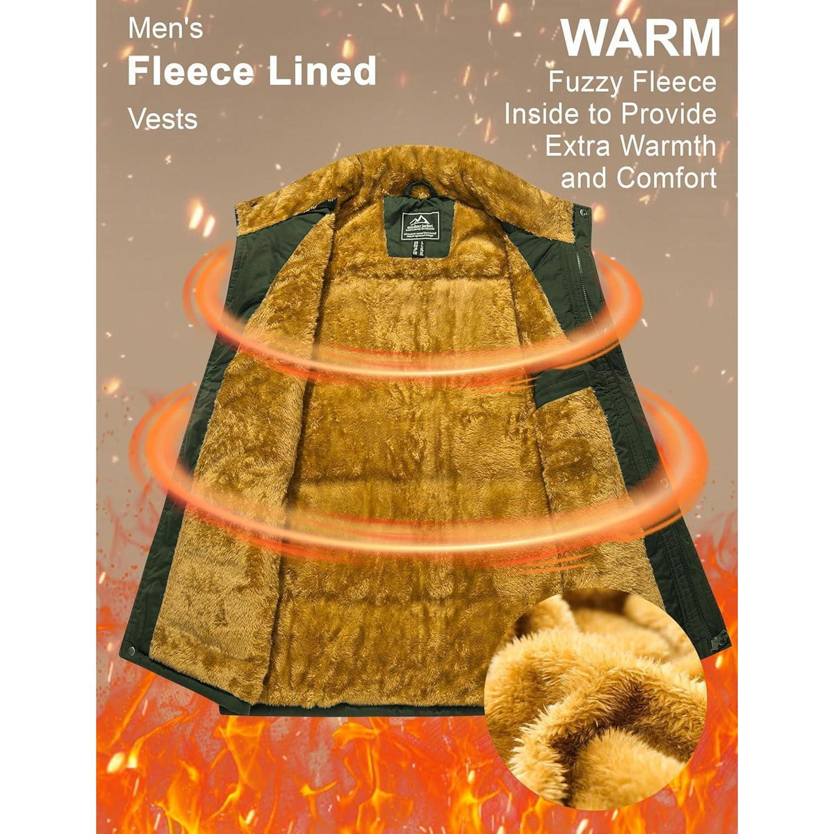 Gefütterte Fleeceweste Herren – Winterjacke Ärmellos, Mehr Taschen, Armeegrün