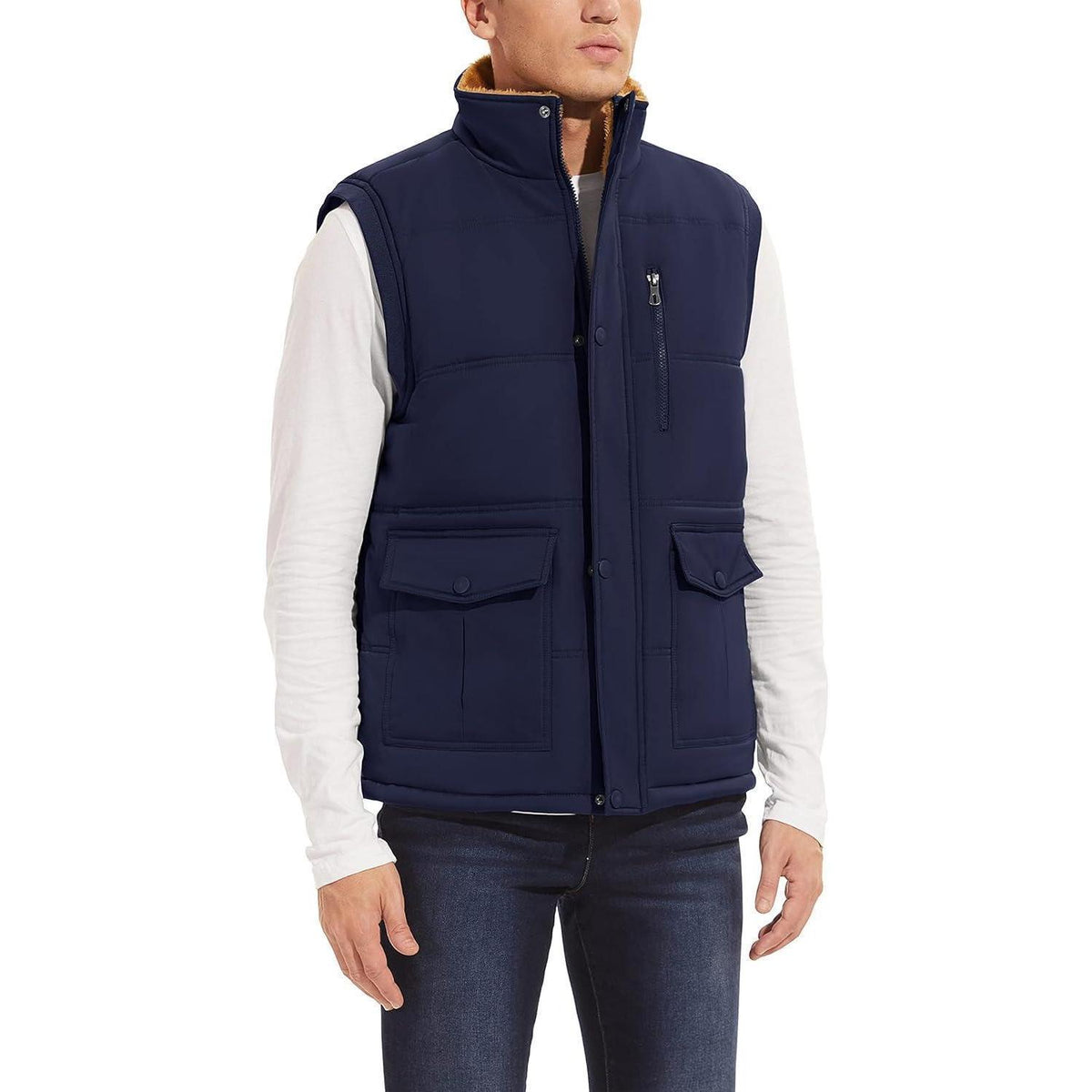 Gefütterte Fleeceweste Herren – Winterjacke Ärmellos Dunkelblau