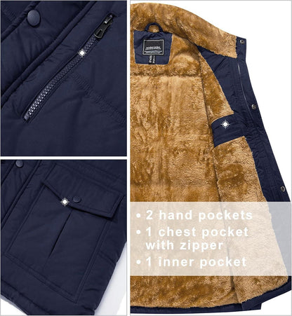 Herren Winterweste Gefüttert Outdoor Fleeceweste mit Multi Taschen 3XL Blau