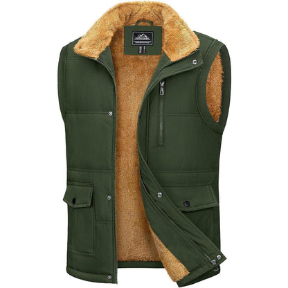 Gefütterte Fleeceweste Herren – Winterjacke Ärmellos, 3XL, Armeegrün