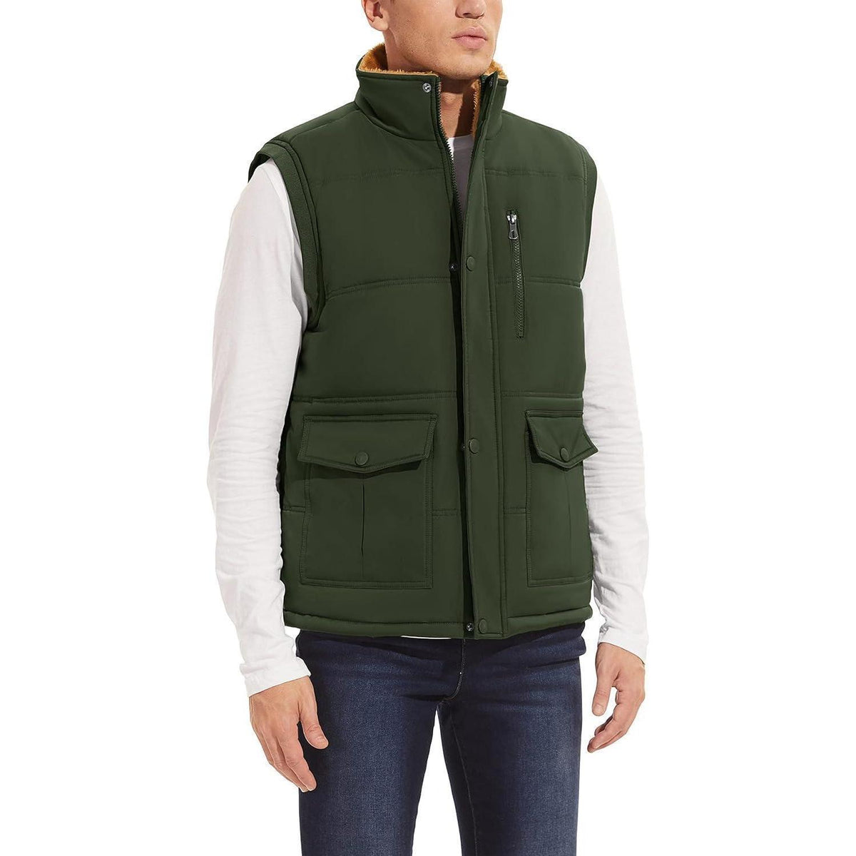 Gefütterte Fleeceweste Herren – Winterjacke Ärmellos, 3XL, Armeegrün