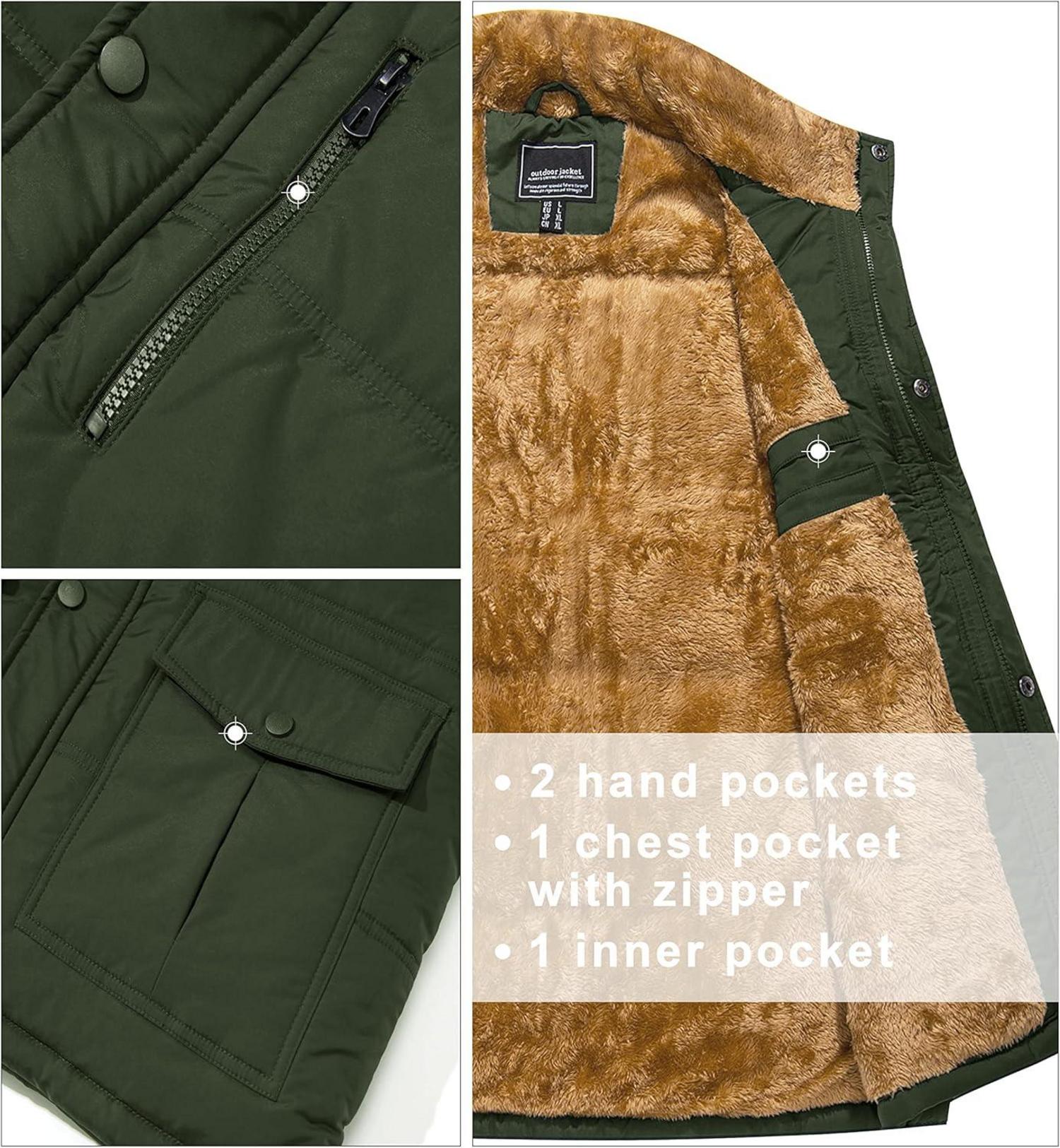 Herren Winterweste Gefüttert Outdoor Fleeceweste XXL Armeegrün