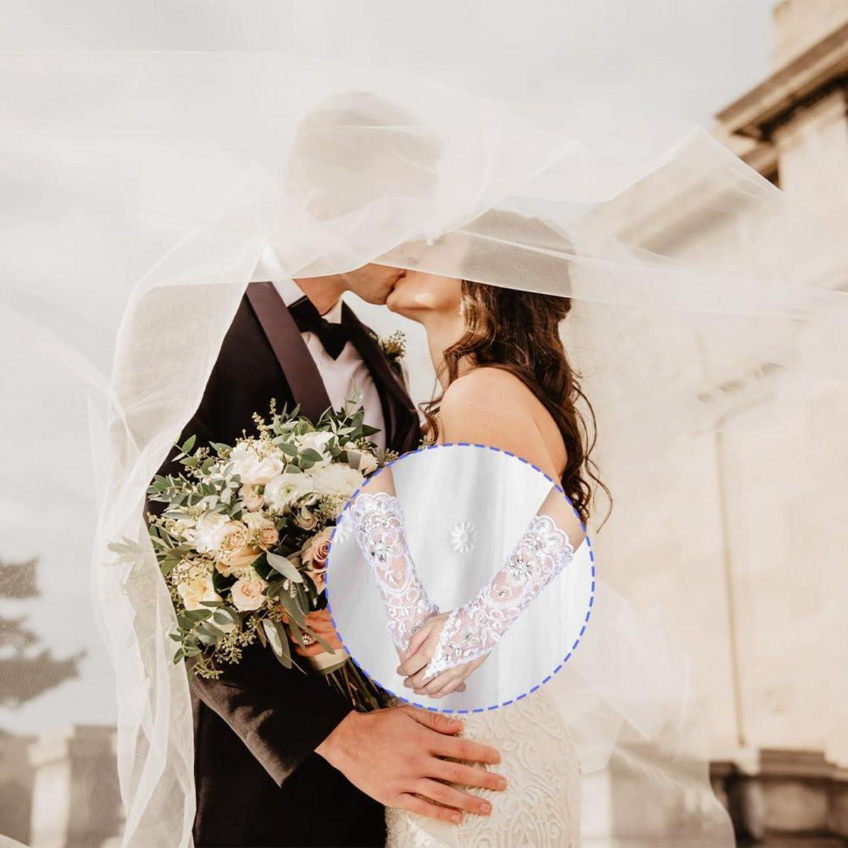 Spitzenhandschuhe Damen Weiß Fingerlos für Ball & Hochzeit