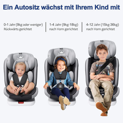 Farsaw Baby Autositz Kindersitz 360° drehbar mit ISOFIX und Ruheposition, Gruppe 0+1/2/3 (9-36 kg/0-12 Year), Schwarz