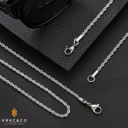 KRKC&CO Silberne Weizenkette 2,5mm 55,9cm Edelstahl 18K