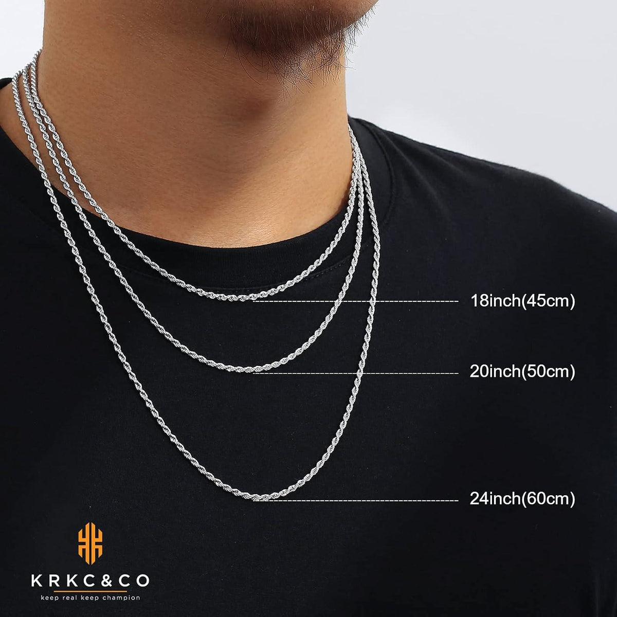 Goldkette Herren Silberkette 2,5mm dünne Edelstahl Rope Kette 55,9cm