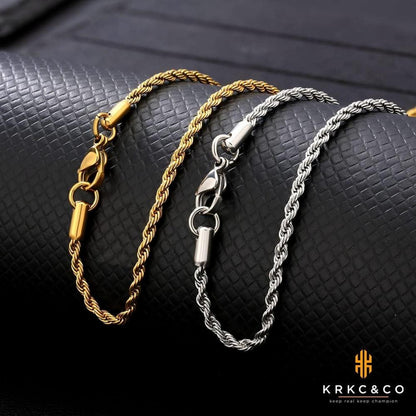 KRKC&CO Goldkette Herren Silberkette 2,5mm Rope Halskette 55,9cm