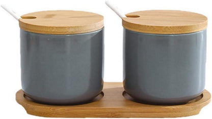 Keramik Gewürzdosen 2er Set mit Deckel und Löffel 260ml
