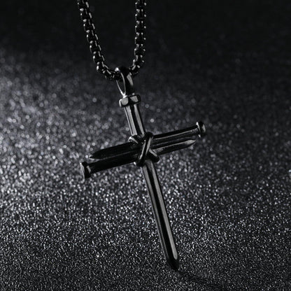 Edelstahl Kreuz Anhänger Halskette für Herren Schwarz