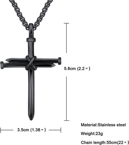Edelstahl Kreuz Anhänger Nägel Halskette Punk Schmuck Herren
