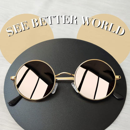 Retro Runde Sonnenbrille Herren Damen Polarisierte Vintage Hippie UV400 Gold Rosa