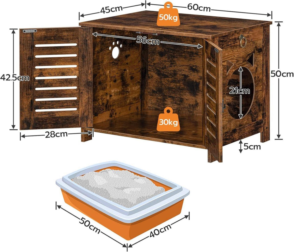 HOOBRO Katzenklo Schrank Holz Jalousien-Stil 60x45x50 cm Vintagebraun