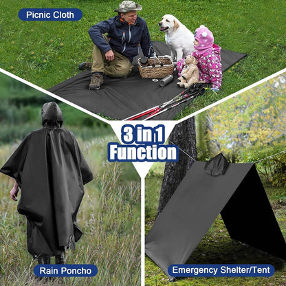 Flintronic Wasserdichter Regenponcho 3 in 1 für Wandern