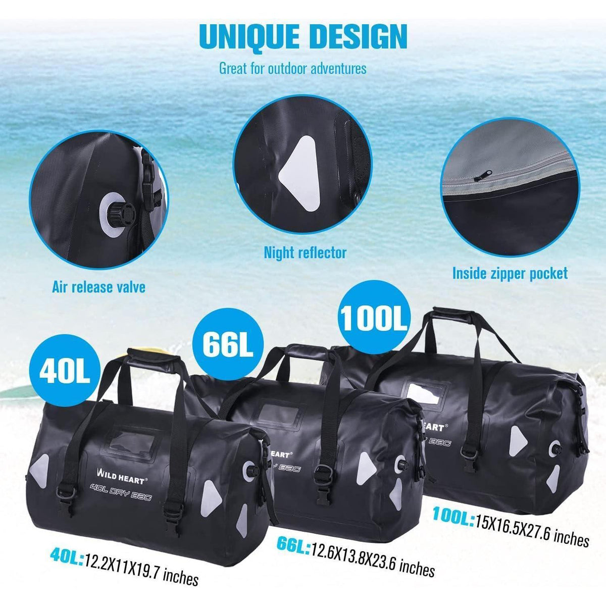 Wasserdichte Reisetasche 40L/66L/100L für Wassersport & Outdoor