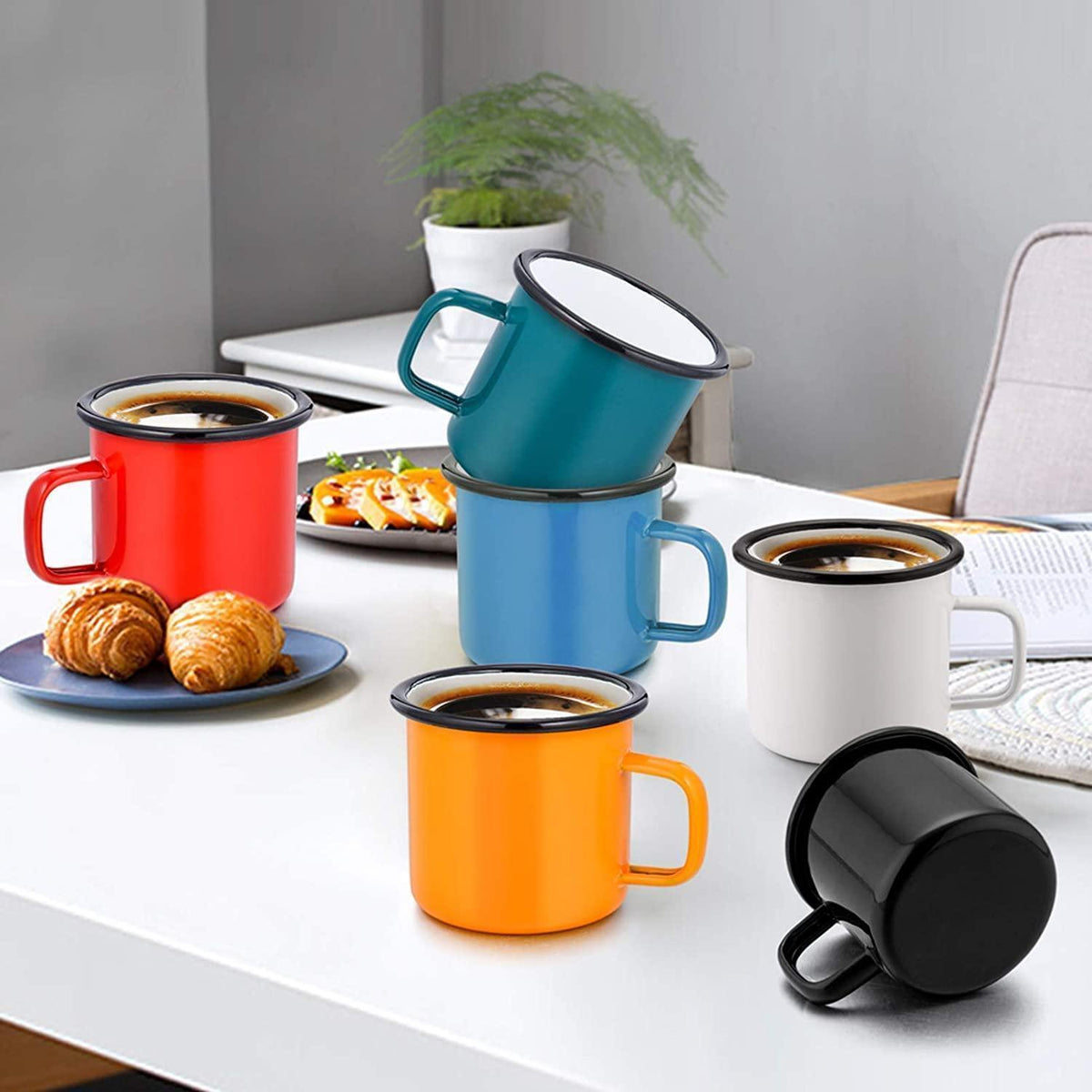 Emaille Tassen Set 6er-Set, 350ml, Farbenfroh für Camping & Zuhause