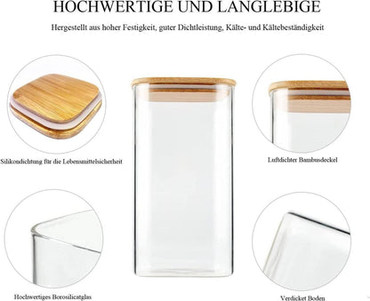 Vorratsgläser mit Deckel 3er Set, 1100ml, Glas mit