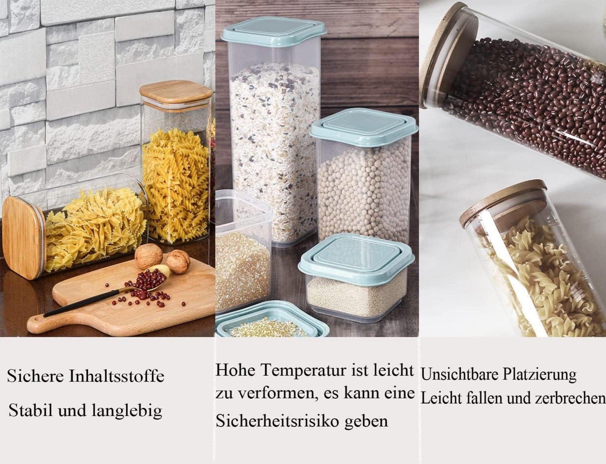 Vorratsgläser 1100ml 3er Set mit Deckel, Glasbehälter zur Aufbewahrung von Zutaten & Trockenfrüchten