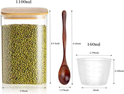Vorratsgläser 1100ml 3er Set mit Deckel & Löffel - Glasversiegelt, für Zutaten