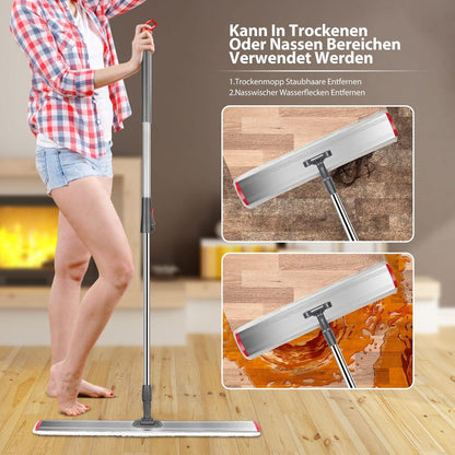 Bodenwischer mit 137cm Edelstahlgriff, 5 Pads, 360° schwenkbar