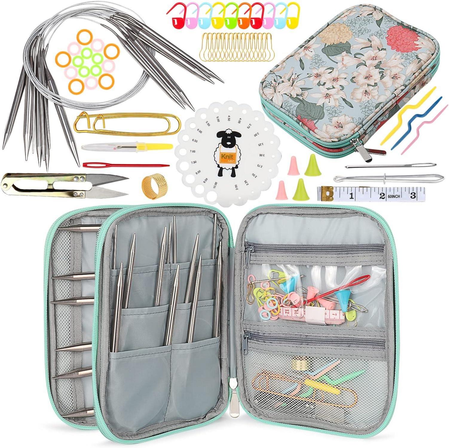 Edelstahl Rundstricknadel Set 9 Stück 80cm Etui & Zubehör