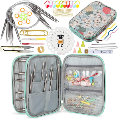 Edelstahl Rundstricknadel Set 9 Stück 80cm Etui & Zubehör