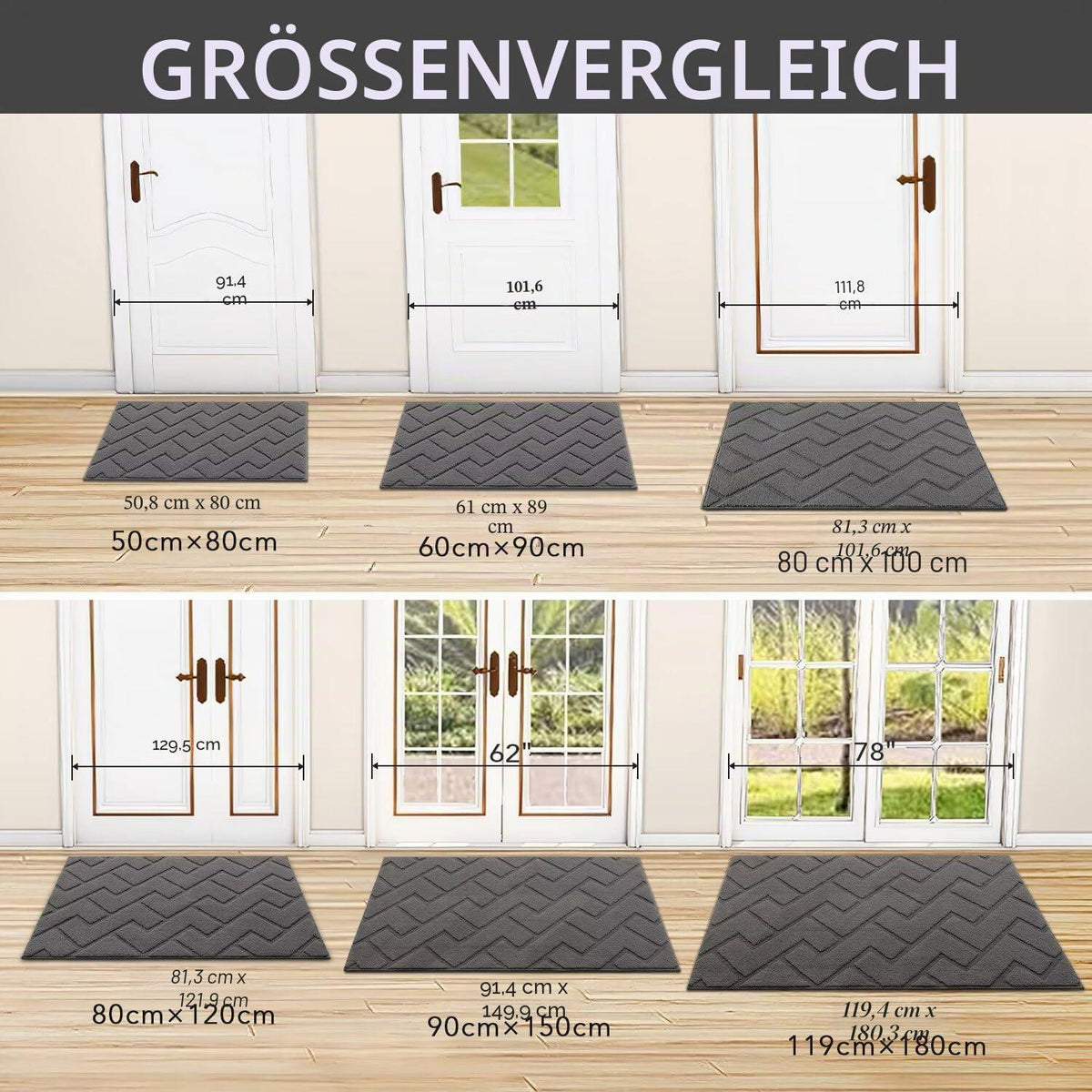 Fußmatte Grau 90x150cm - Waschbare Schmutzfangmatte für Innen & Außen