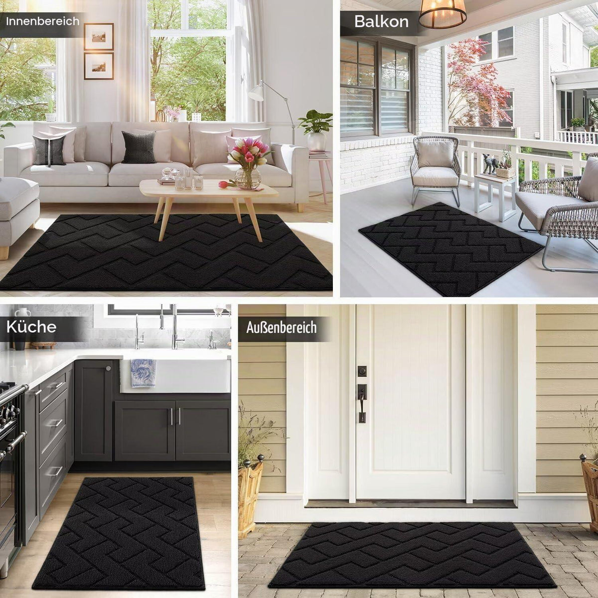 Fußmatte Schwarz 90x150cm – Waschbar, Rutschfest & Saugfähig