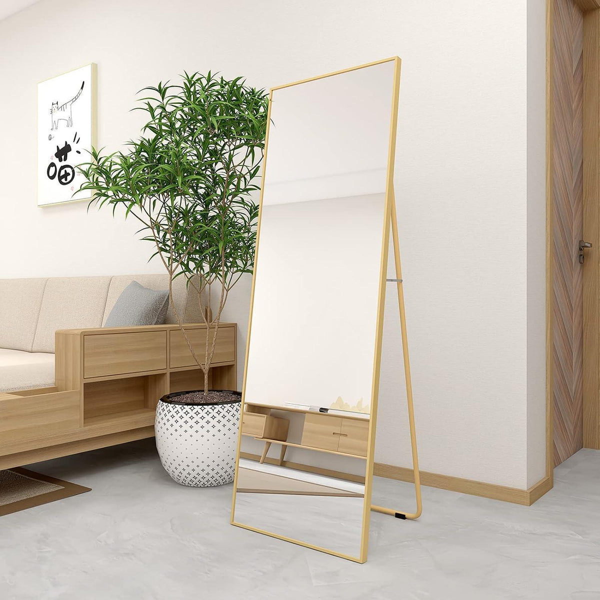 Ganzkörperspiegel 140x50cm – Freistehend, Hängend, Goldrahmen