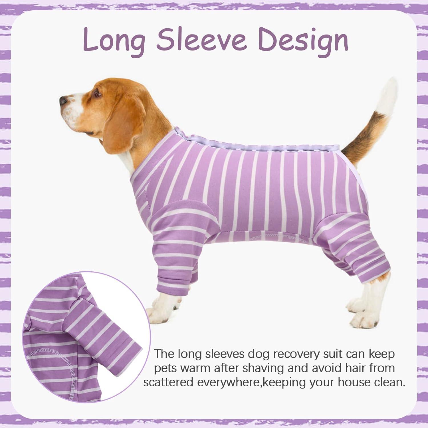 Kuoser Hundebody Kastration, Bauchschutz, Langarm, Atmungsaktiv, Hundeschlafanzug Lila XL