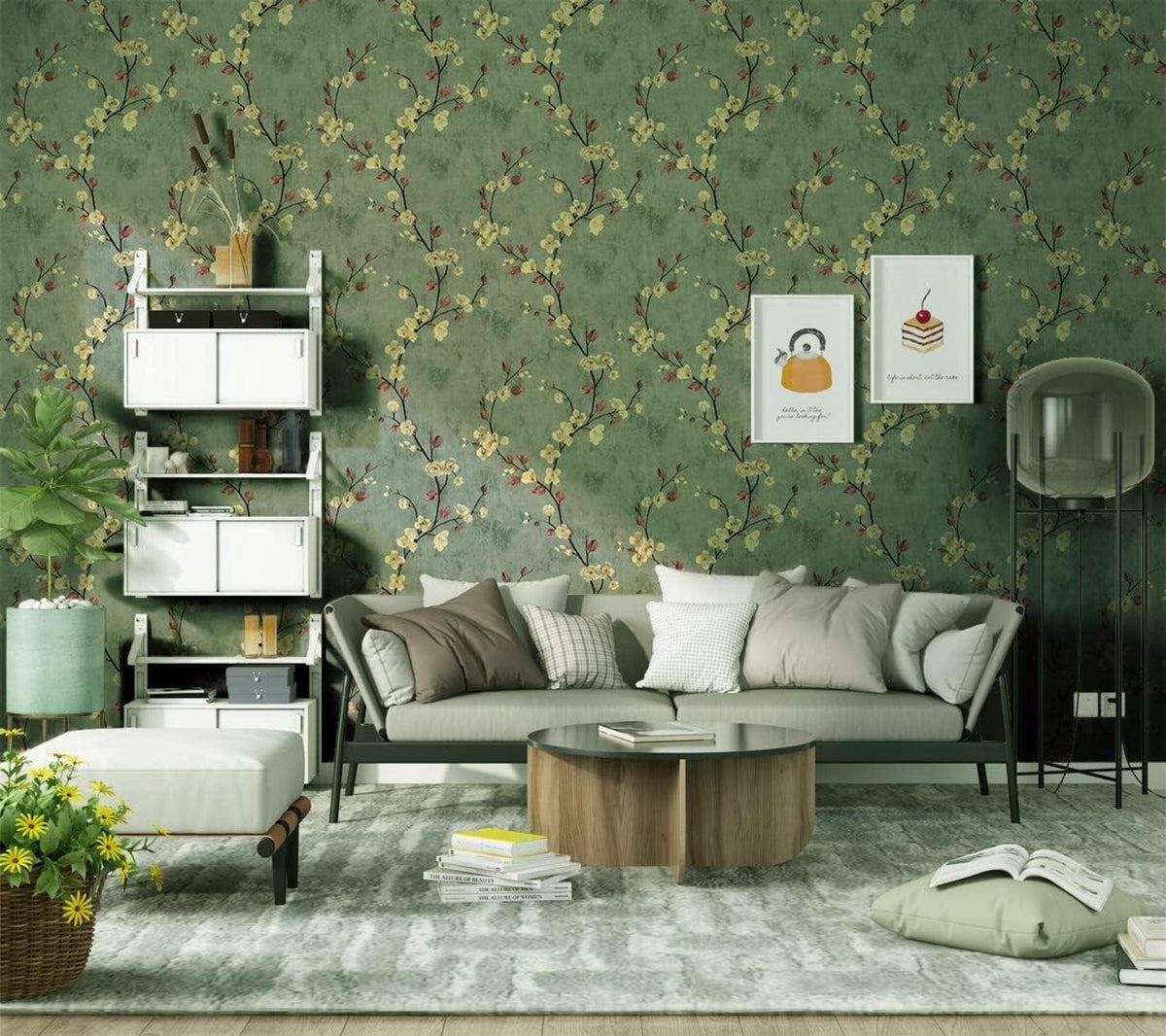 Selbstklebende Fototapete Blumen Design Grün 44x600cm Wanddeko