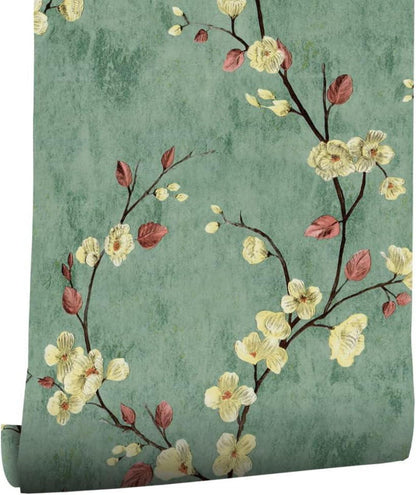 Selbstklebende Fototapete Blume Pflanzen Design Grün Retro 44cm x