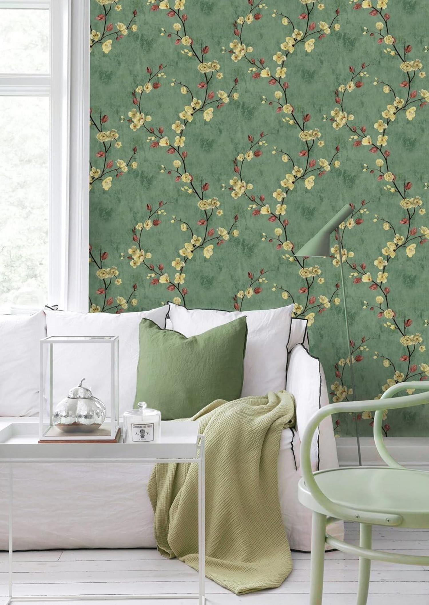 Selbstklebende Fototapete Blume Pflanzen Design Grün Retro 44cm x